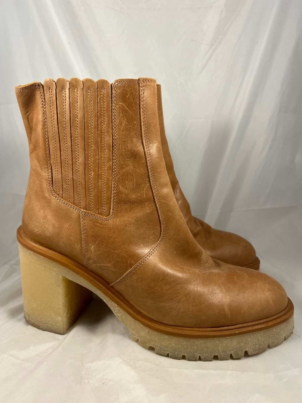 Free People Women’s James Chelsea Ankle Boot Tan Leather Side Zip Size 10 Boho